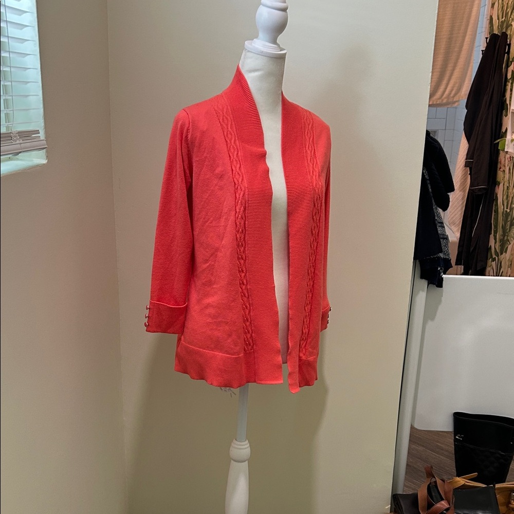 Lety & Me Coral Open Front Cardigan